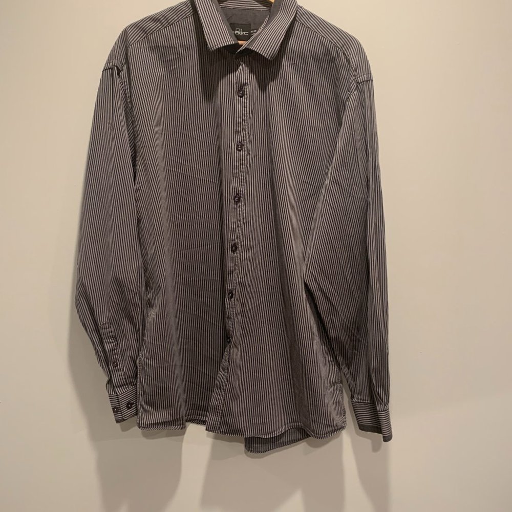 Men's Gray & Black Stripped Dress Shirt, Long Sleeve, Parc 81, XXL 18-18 1/2